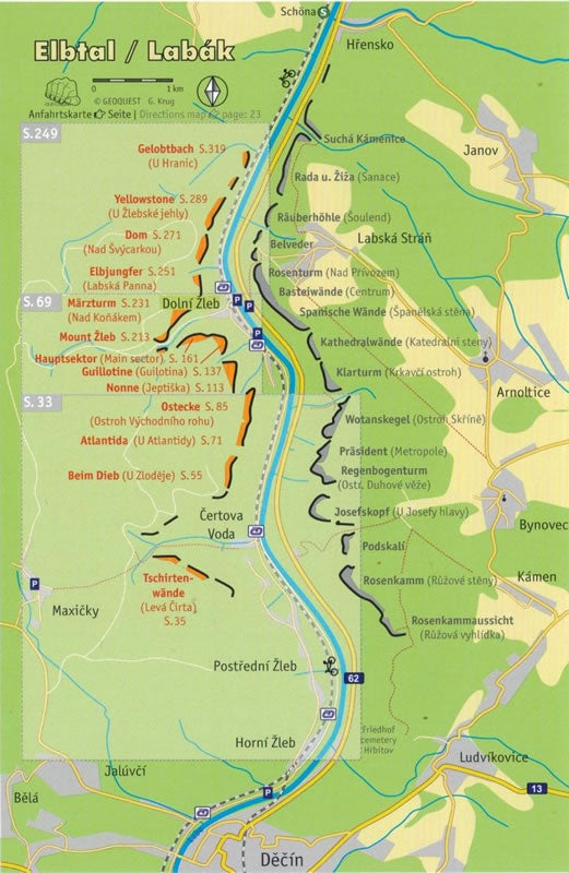 Labske Udoli Rock Climbing Guidebook – Left Bank - area covered