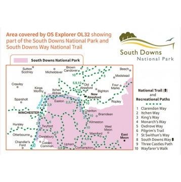 OS Explorer Map OL32 - Winchester, New Alresford and East Meon - area covered,OS Explorer Map OL32 - Winchester