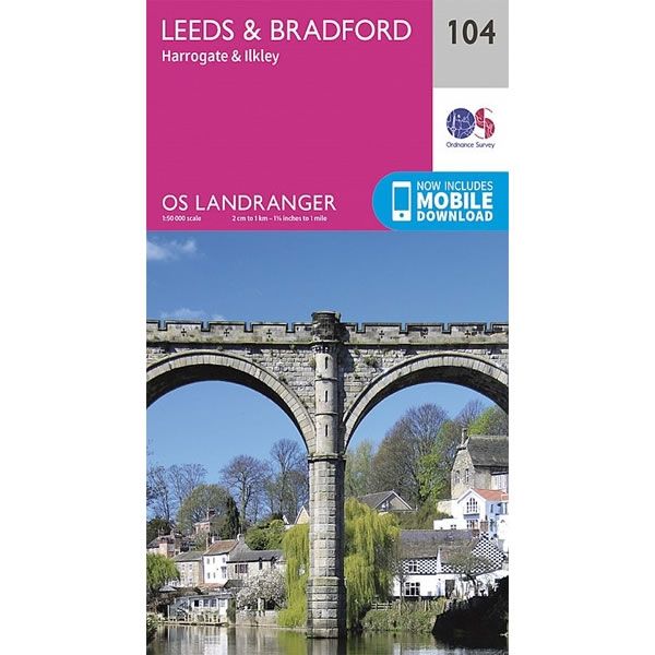 OS Landranger Map 104, Leeds and Bradford, Harrogate and Ilkley