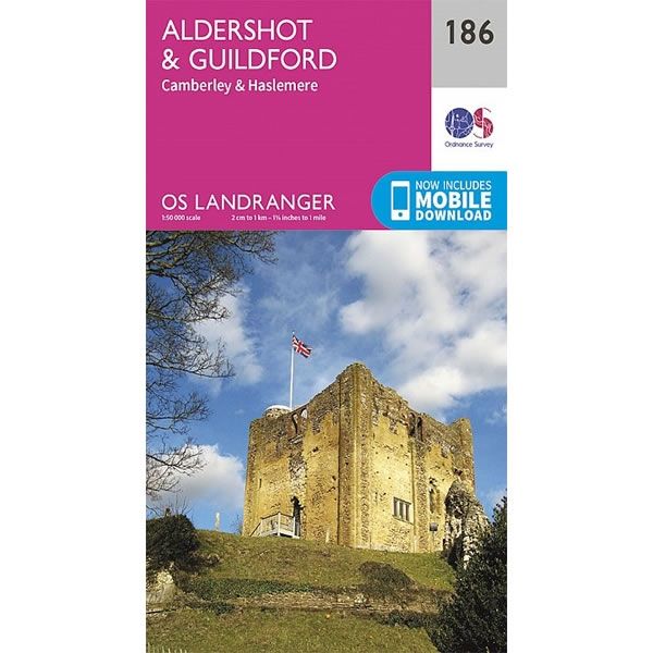 OS Landranger Map 186, Aldershot and Guildford, Camberley and Haslemere