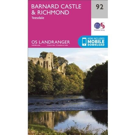 OS Landranger Map 92, Barnard Castle and surrounding area