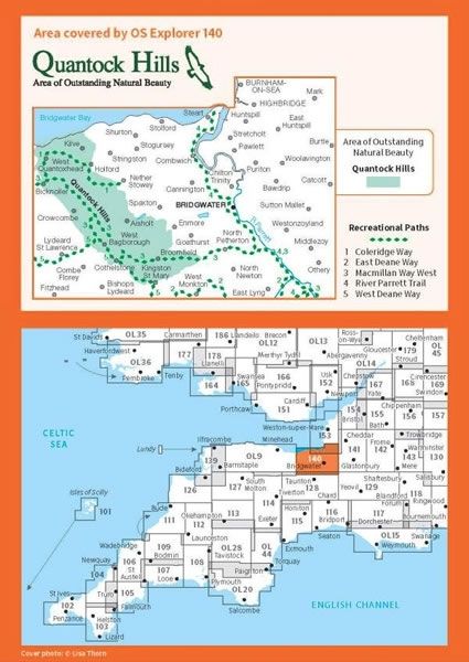 OS Explorer Map 140 - Quantock Hills and Bridgwater - overview