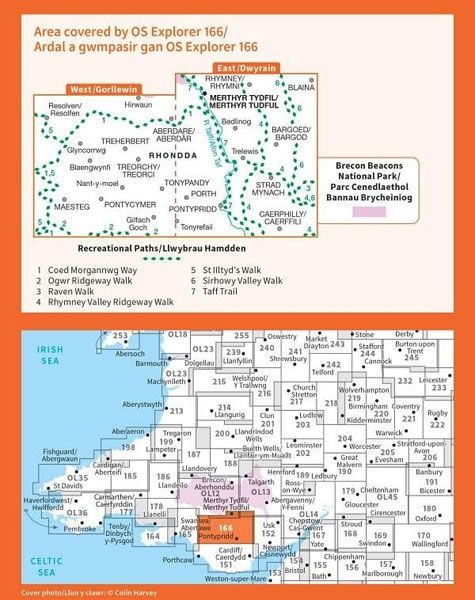 OS Explorer Map 166 - Rhondda and Merthyr Tydfil - overview