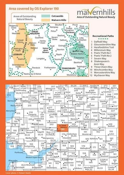 OS Explorer Map 190 - Malvern Hills and Bredon Hill - overview