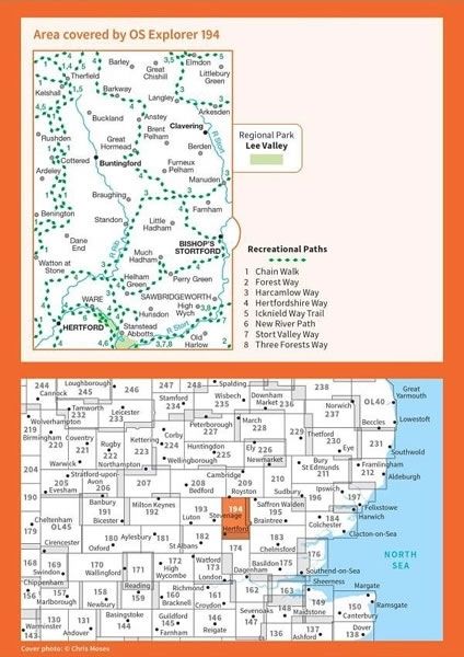 OS Explorer Map 194 - Hertford and Bishop's Stortford - overview