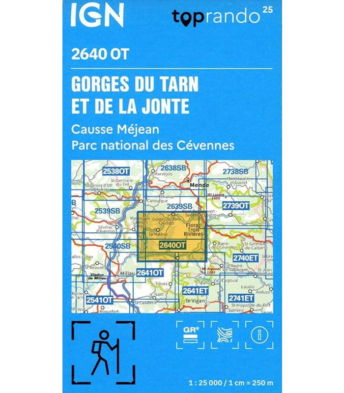 2640 OT - Gorge du Tarn and Gorge du Jonte Walking Map - overview