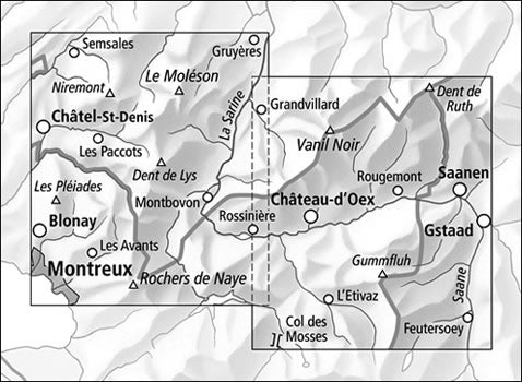 Château-d'Oex Walking Map 3302T - Area covered