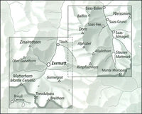 Zermatt-Saas Fee Walking Map 3306T - area covered