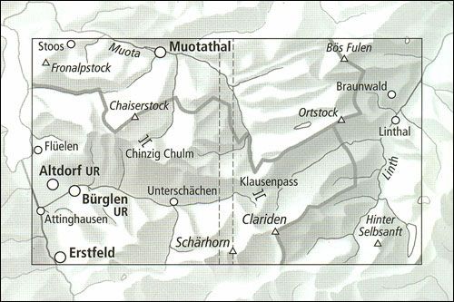 Klausenpass Walking Map 3313T - Area Covered