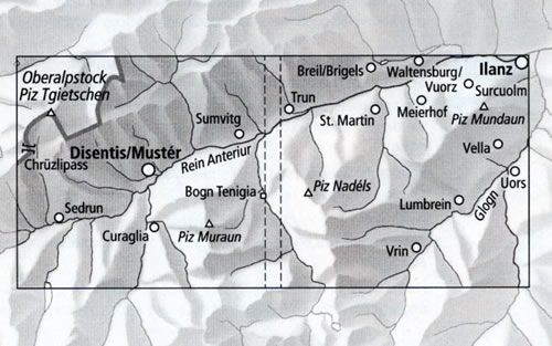 Obere Surselva Walking Map 3326T - Area Covered