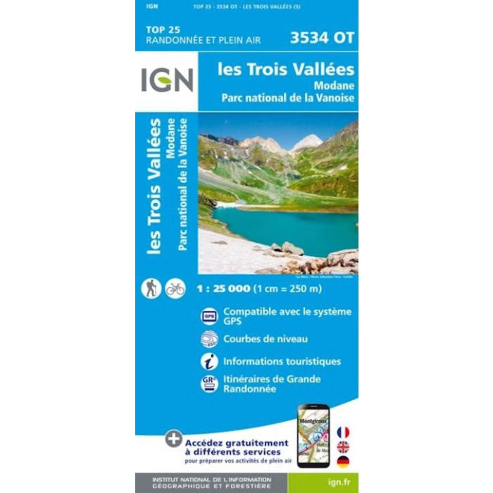 IGN 3534 OT - Les Trois Vallees and Modane Walking Map