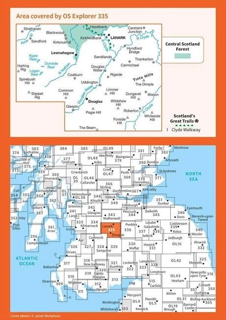 OS Explorer Map 335 - Lanark and Tinto Hills - overview