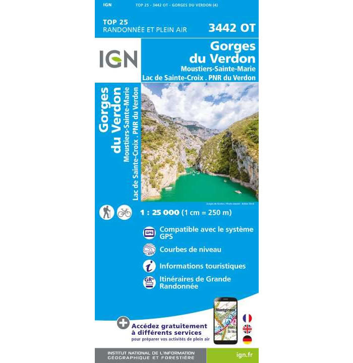 IGN 3442 OT - Gorges du Verdon Walking Map