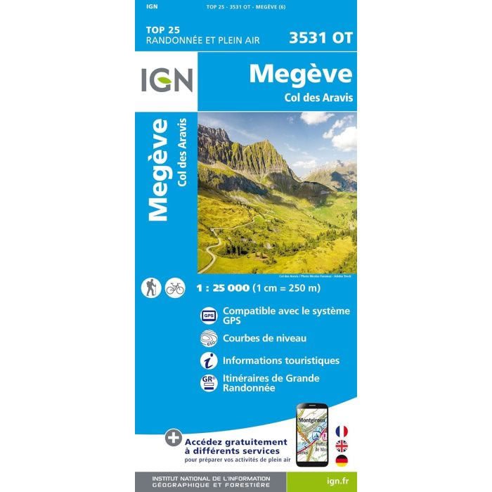 IGN 3531 OT - Megeve and Col des Aravis Walking Map