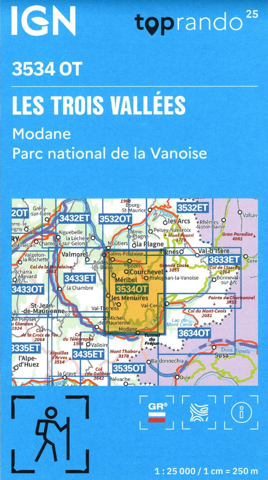IGN 3534 OT - Les Trois Vallees and Modane Walking Map - area covered