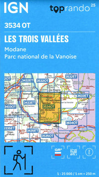 IGN 3534 OT - Les Trois Vallees and Modane Walking Map - area covered