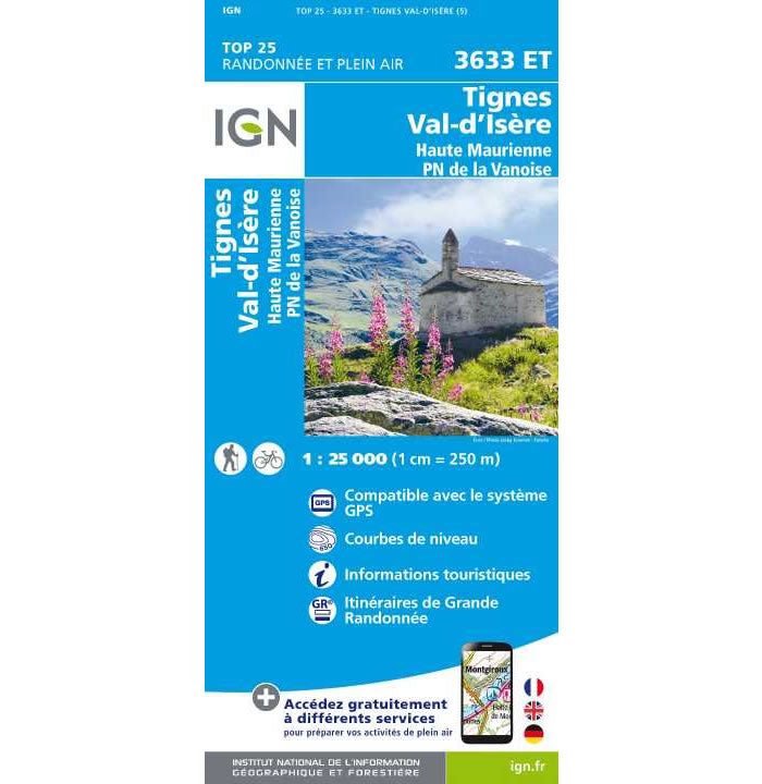 IGN 3633 ET - Tignes and Val d'Isere Walking Map