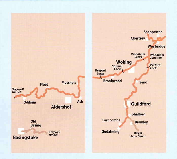 Basingstoke Canal and the River Wey Navigations Heron Map - area covered