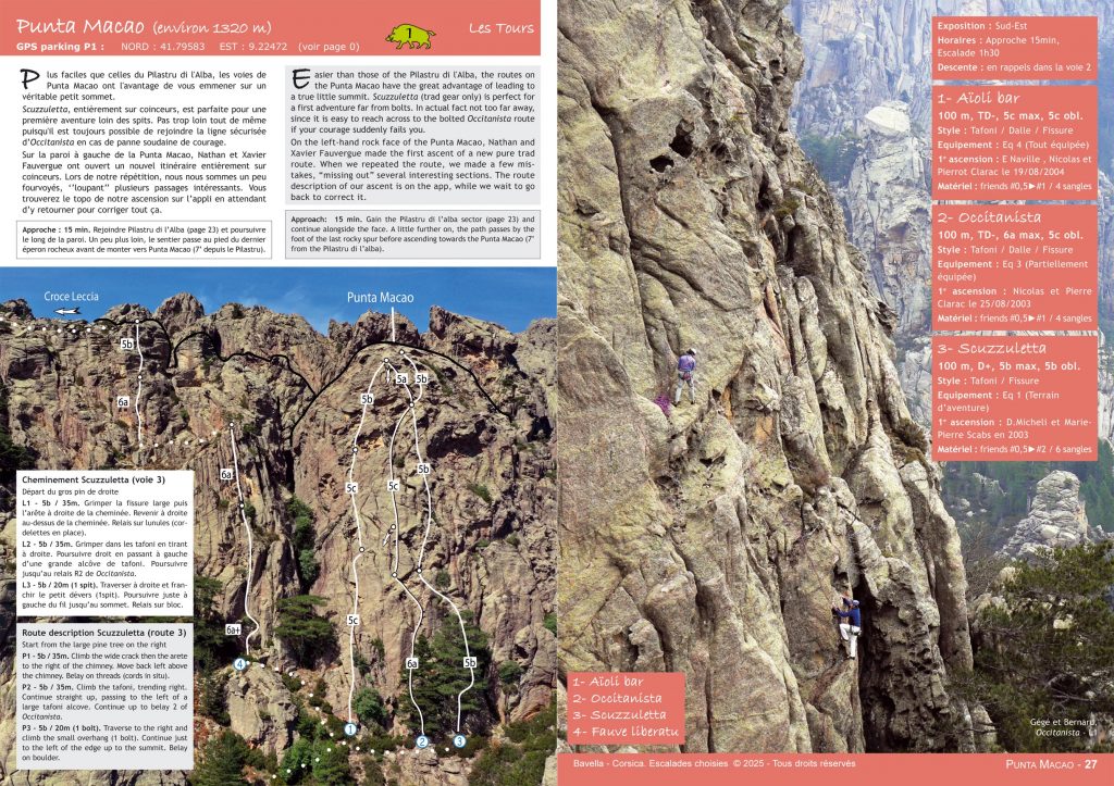 Bavella Rock Climbing Guidebook - Punta Macao sample topo