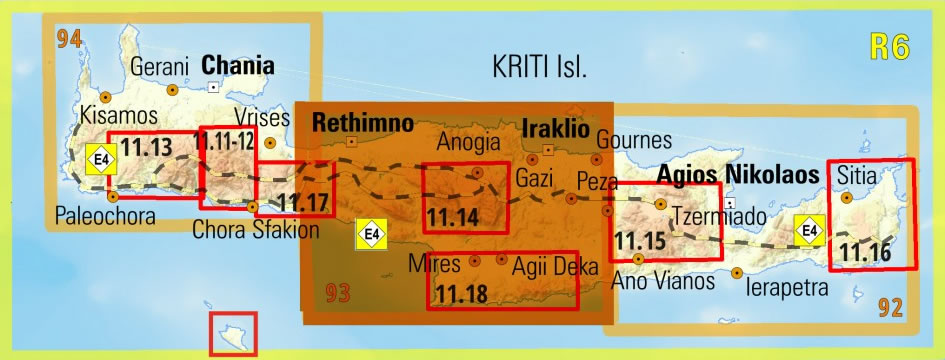 Iraklio and Rethimno Walking Map [93] - Central Crete - Area Covered