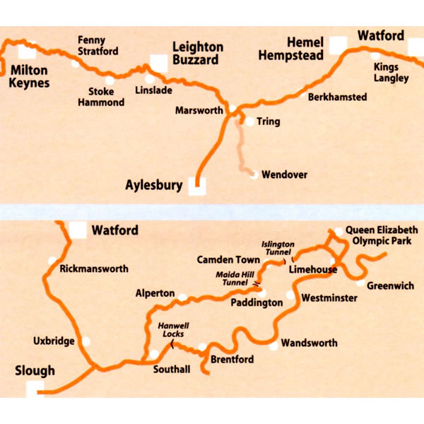 Grand Union Canal Map, Milton Keynes to London - area covered