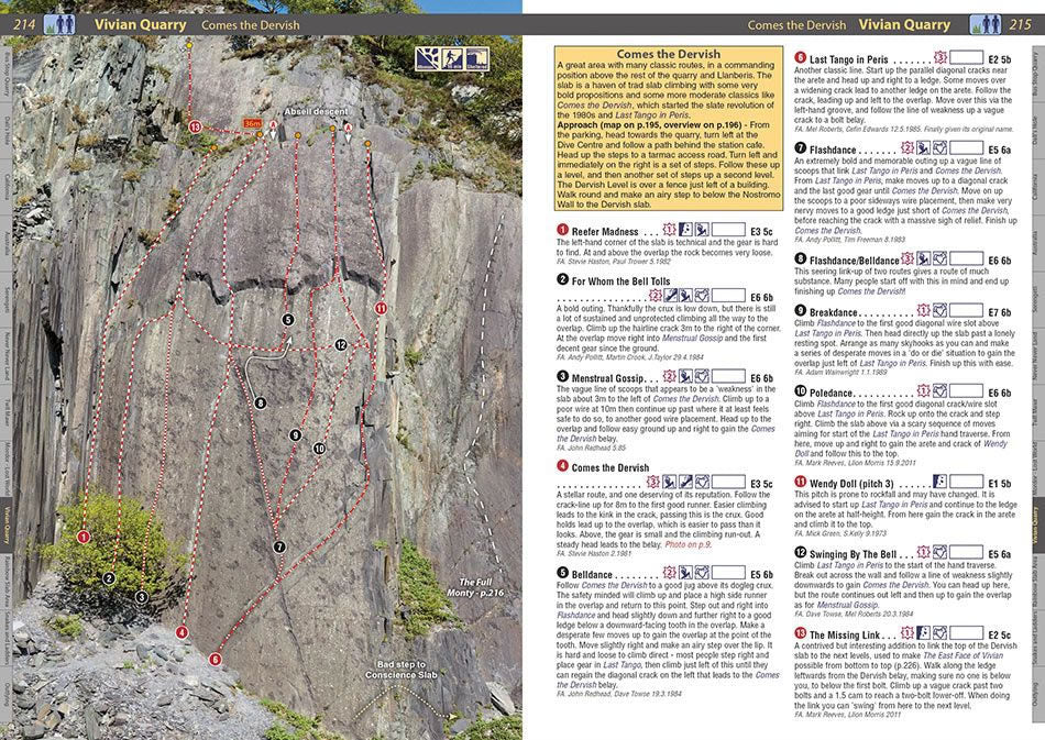 North Wales Slate Rock Climbing Guidebook - example topo