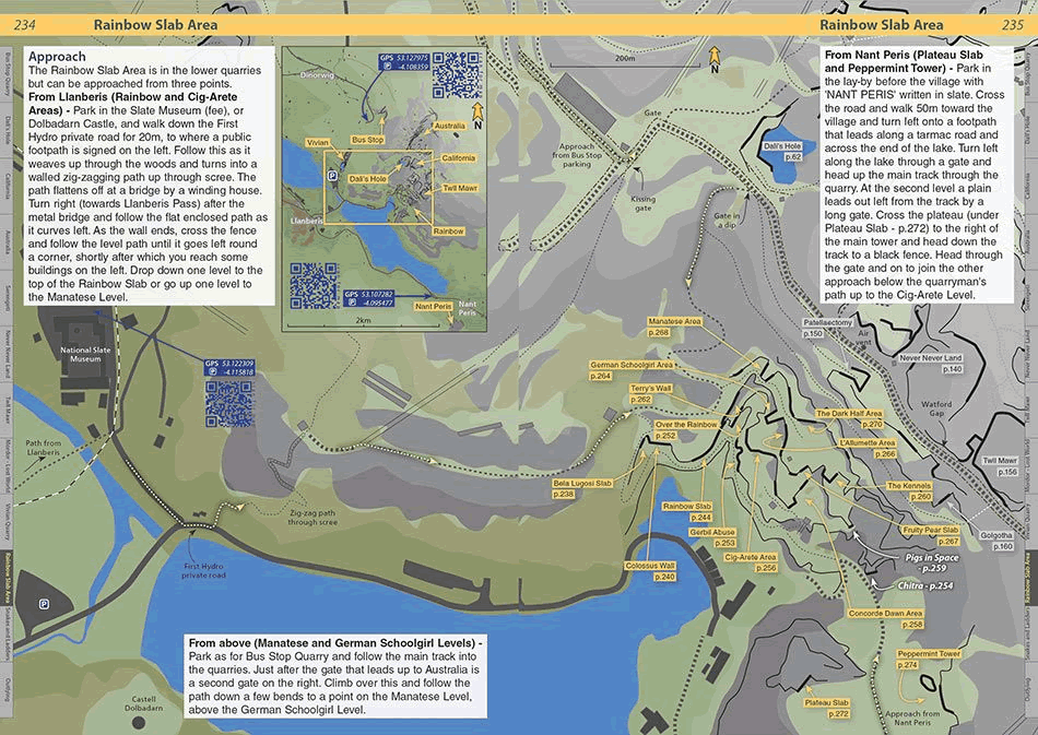 North Wales Slate Rock Climbing Guidebook - Rainbow Slab area map