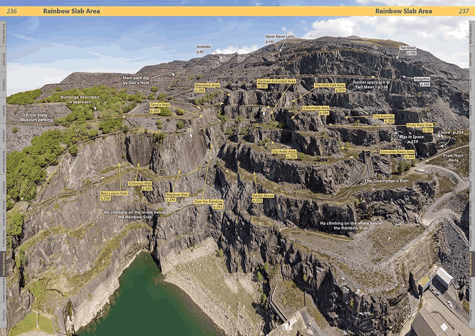 North Wales Slate Rock Climbing Guidebook - Rainbow Slab overview