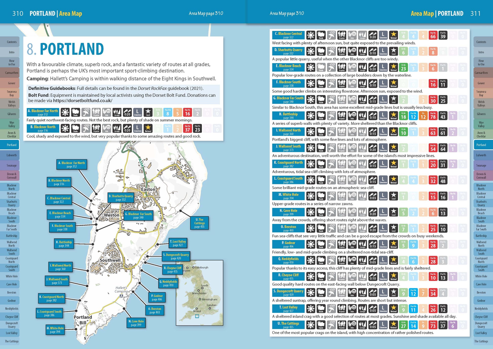 Sport Climbing in England and Wales - Volume 2, South - Portland overview map