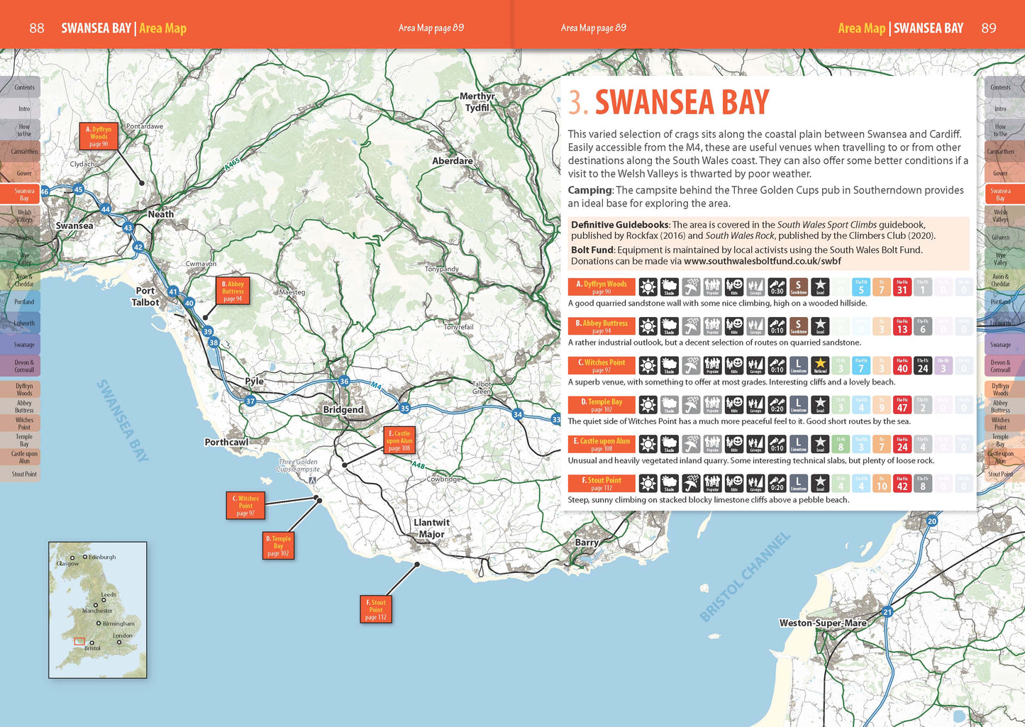 Sport Climbing in England and Wales - Volume 2, South - Swansea Bay overview map
