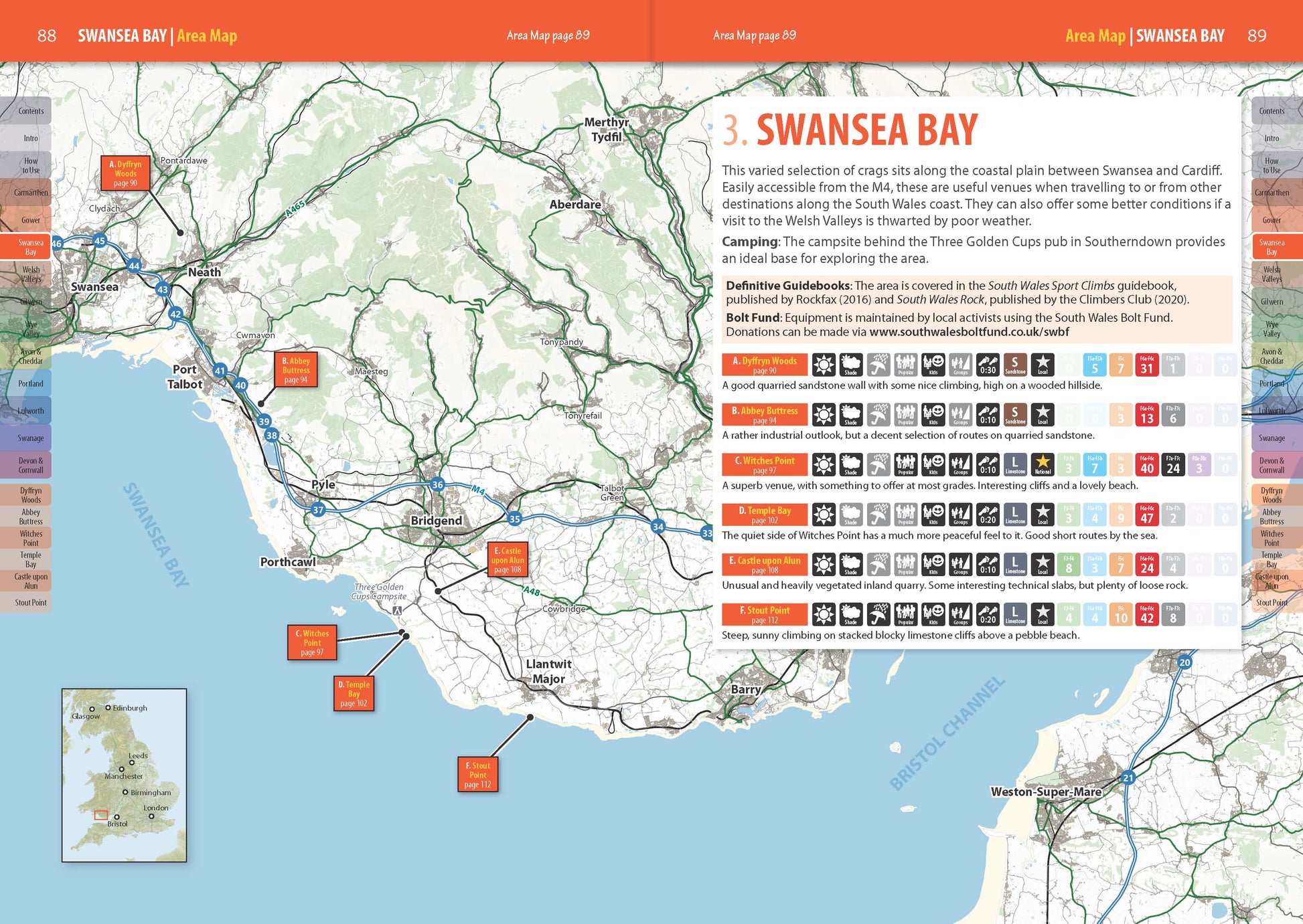 Sport Climbing in England and Wales - Volume 2, South - Swansea Bay overview map
