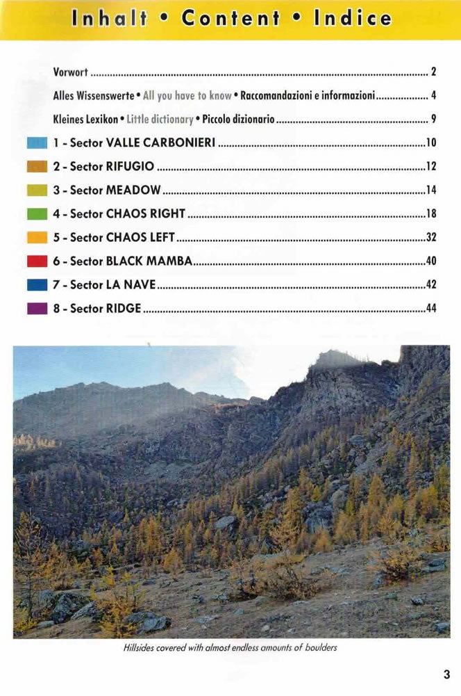 Rifugio Barbara Bouldering Guidebook - Index of sectors