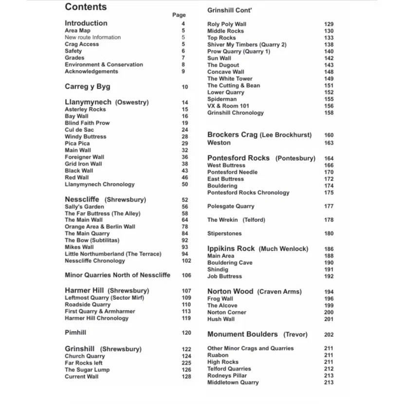 Shropshire Rock Climbing Guidebook - Lst of crags