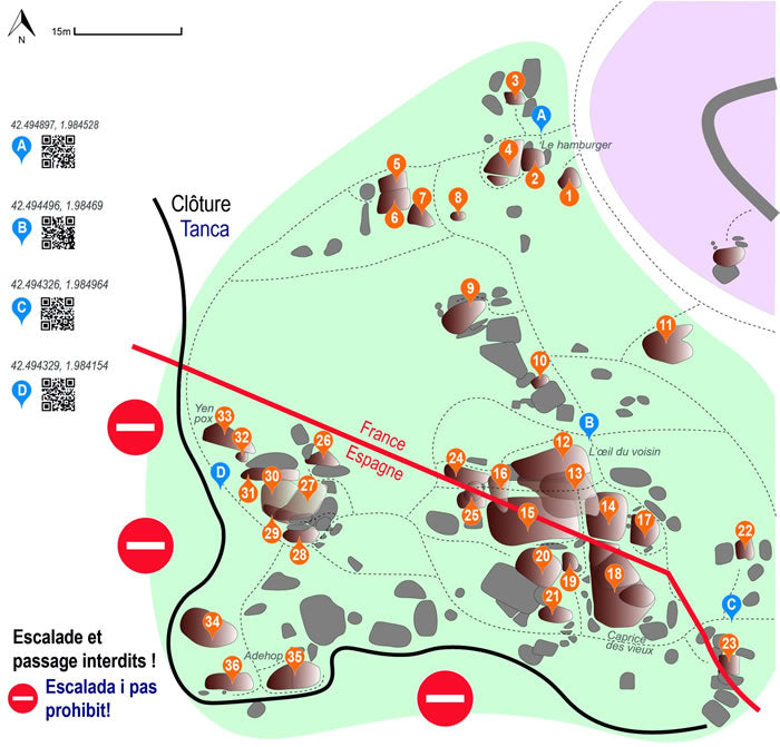 Chaos de Targasonne-Angoustrine Bouldering Guidebook - Example page