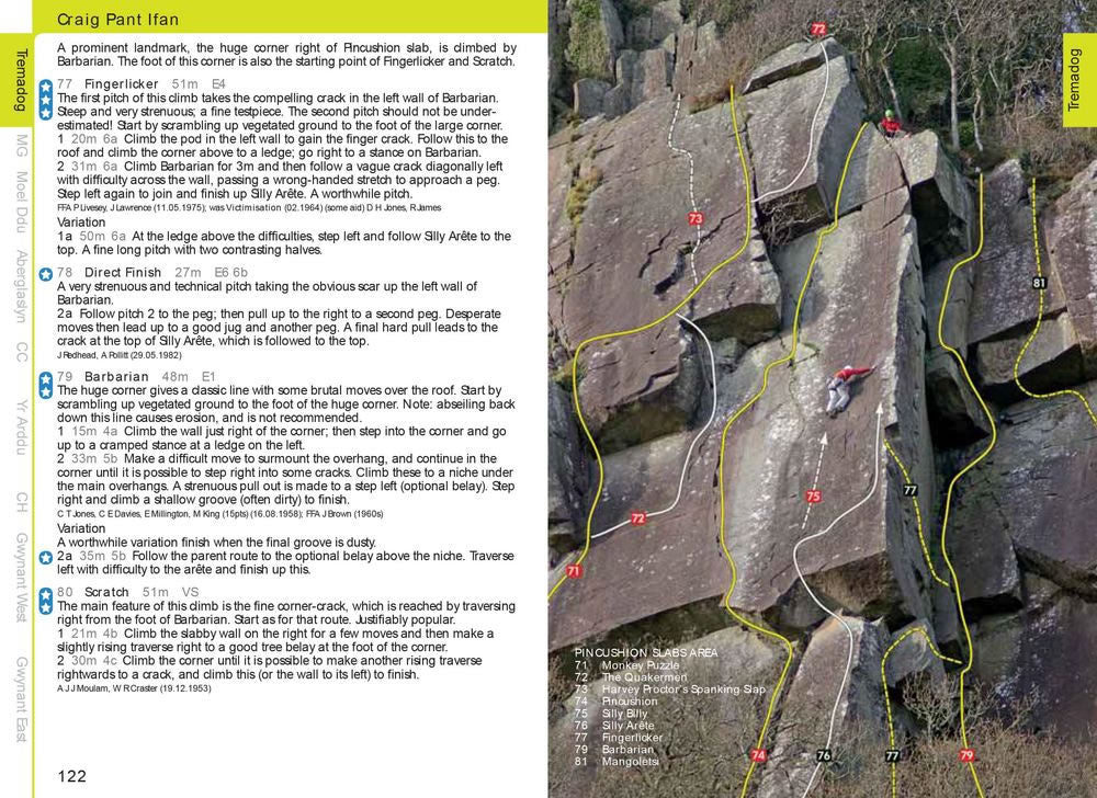 Tremadog Rock Climbing Guidebook - sample topo and route description