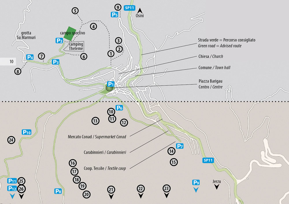 Ulassai and Jerzu Rock Climbing Guidebook - Map of various crags at Ulassai