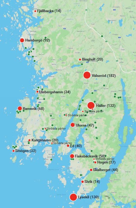 Bohuslän Bouldering Guidebook - areas covered