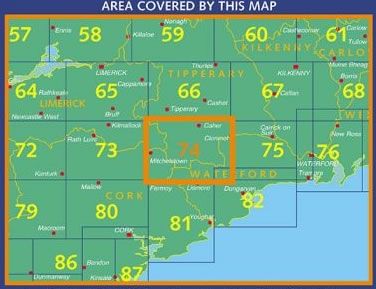 Irish Discovery Map 74, Cork, Limerick, Tipperary and Waterford - Area covered