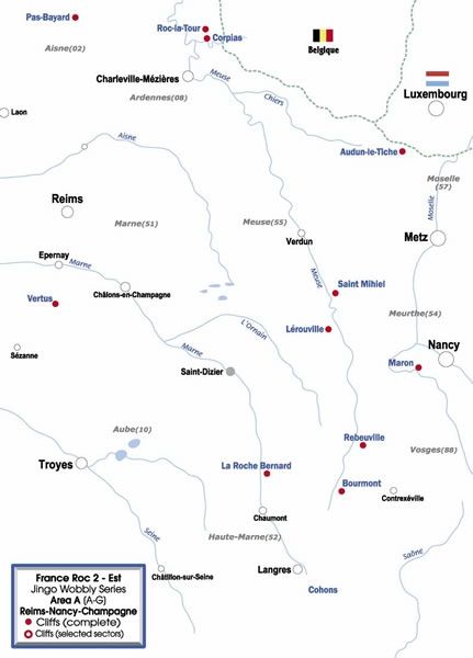 France East Roc 2 Guidebook - Area A - Ardennes and Champagne regions near the cities of Nancy and Reims, close to the Luxemburg border