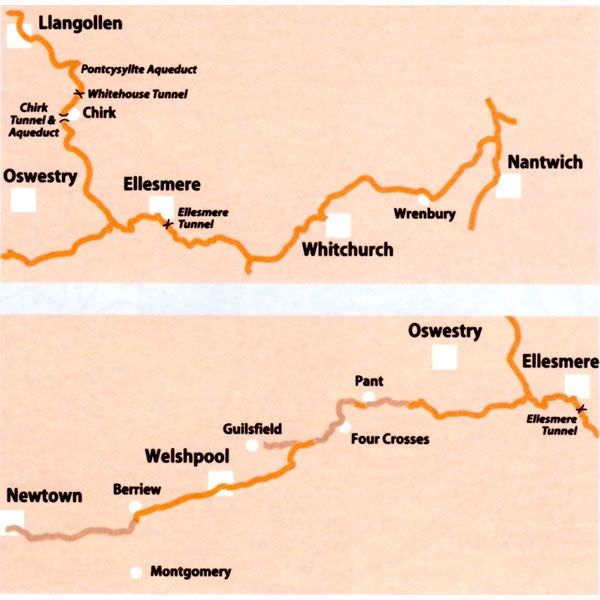 Llangollen and Montgomery Canals Heron Map - area covered