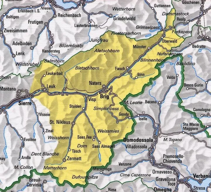 Oberwallis Rock Climbing Guidebook - Area map