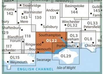 OS Explorer Map OL22 - New Forest - surrounding area,OS Explorer Map OL22 - New Forest - area covered,OS Explorer Map OL22 - New Forest