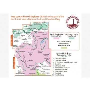 OS Explorer Map OL26 - North York Moors - Western area - area covered,OS Explorer Map OL26 - North York Moors - Western area - surrounding area,OS Explorer Map OL26 - North York Moors - Western area