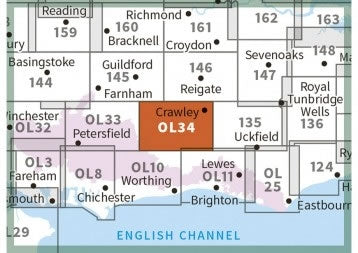 OS Explorer Map OL34 - Crawley and Horsham - surrounding area