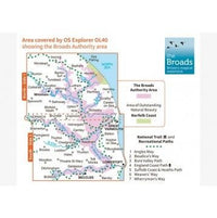 OS Explorer Map OL40 - The Broads - area covered,OS Explorer Map OL40 - The Broads - surrounding area,OS Explorer Map OL40 - The Broads