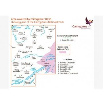 OS Explorer Map OL55 - Loch Laggan, Creag Meagaidh and Corrieyairack Pass - area covered,OS Explorer Map OL55 - Loch Laggan