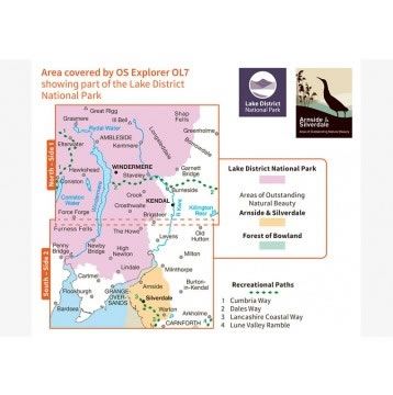 OS Explorer Map OL07 - The English Lakes - South East area - area covered,OS Explorer Map OL07 - The English Lakes - South East area - surrounding area,OS Explorer Map OL07 - The English Lakes - South East area