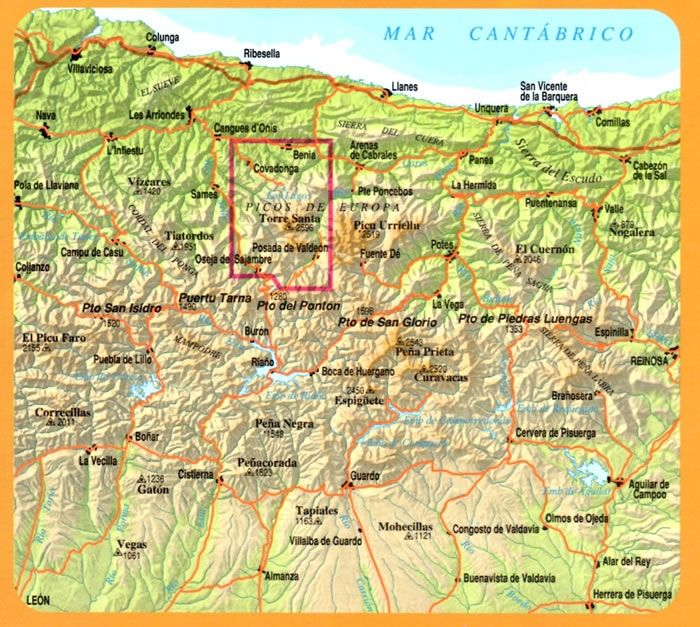 Picos de Europa Map – Western Massif - Area Covered