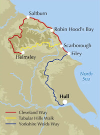 Cleveland Way and the Yorkshire Wolds Way Cicerone Guidebook - area covered