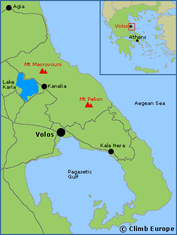 Map of the Pelion Peninsula including Mount Pelion